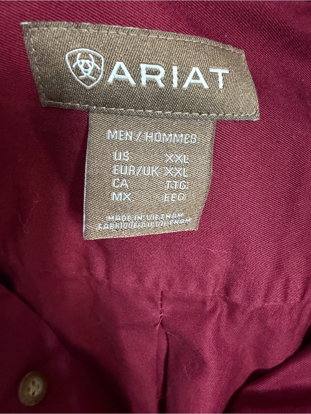 Ariat Mens XXL Burgundy Button Down Shirt Long Sleeve 100% Cotton Western - Picture 10 of 15